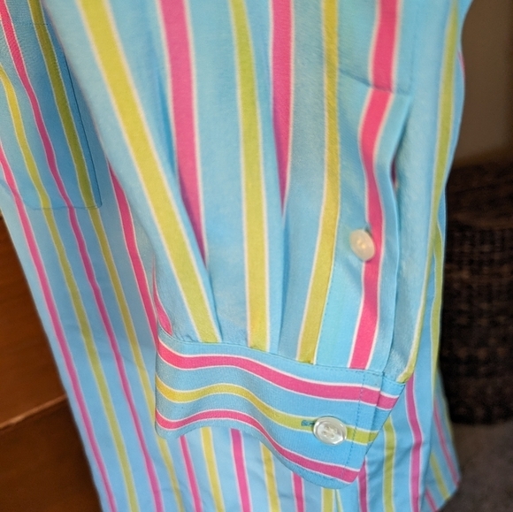 Evan Picone Retro NEON Stripe Oversized Button Down Blouse Size 12 - Picture 9 of 13